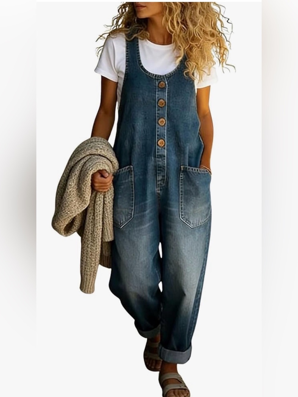 chouyatou Women's Suspender Strap Loose Denim Bib Overalls Y2k Baggy Distressed